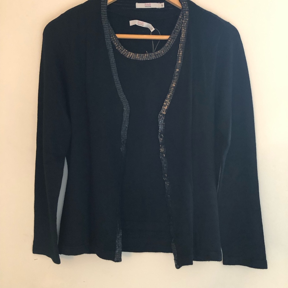 R&R Twinset Women’s Elegant Sleeveless Sweater & Cardigan Black Size Small NWT